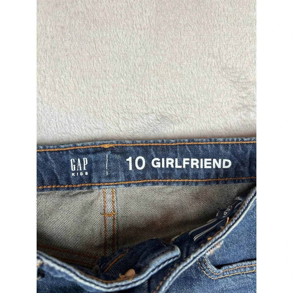 Gap Kids Girls Blue Denim Girlfriend Jeans Size 10 Adjustable Waist Medium Wash